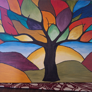 Original Oil Painting - "Stained Glass Tree"